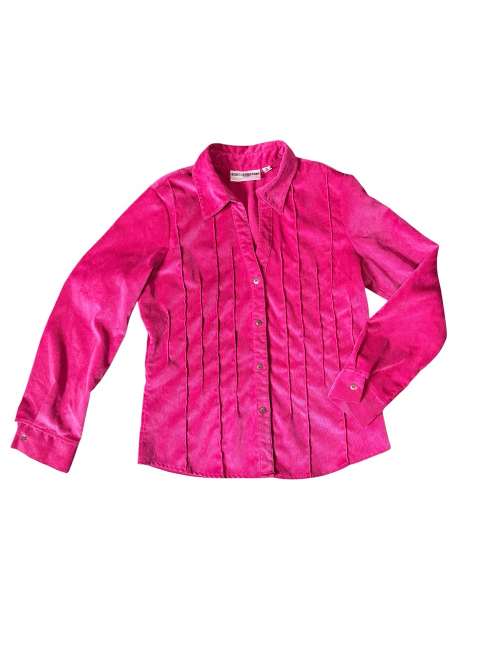 Rebecca Malone Hot Pink Pintuck Button Down Blouse Size 6 Y2K Retro - Picture 2 of 10